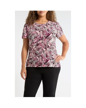 Anne Klein Abstract Print Tulip Sleeve Top - Red