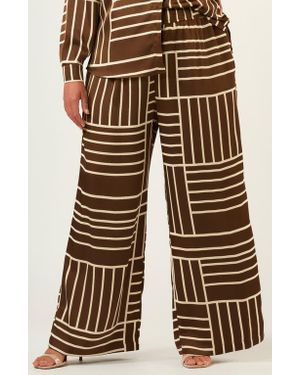 Estelle Josie Geo Stripe Satin Pants - Natural