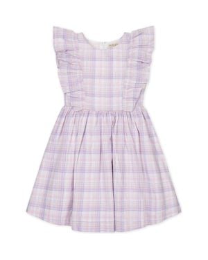 Hope & Henry Kids' Linen Flutter Sleeve Pinafore Dress - Purple