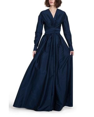 EMILY SHALANT Surplice Long Sleeve Taffeta Gown - Blue