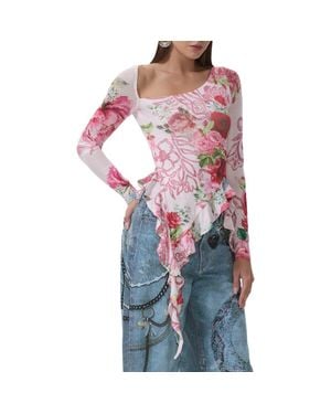 AFRM Doris Ruffle Asymmetric Mesh Top - Blue