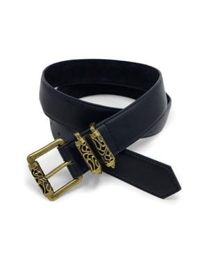 MNML Engraved Leather Roller Buckle Belt - Black