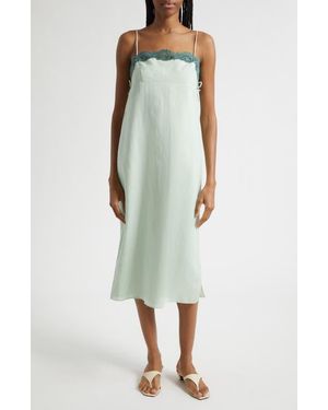 Posse Darya Broderie Trim Side Tie Midi Dress - Green