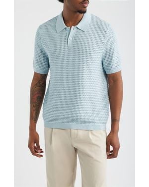 Open Edit Texture Knit Polo Top - Blue