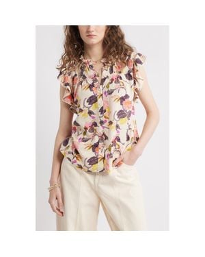 Treasure & Bond Smocked Yoke Linen Blend Shirt - Natural
