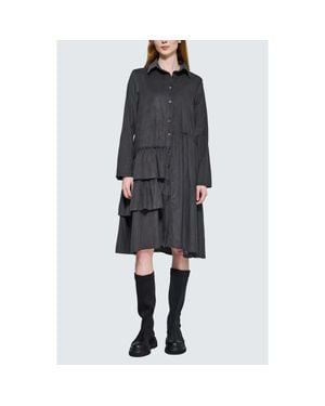 Luukaa Isolde Ruffled Cord Velvet Shirt Dress - Black
