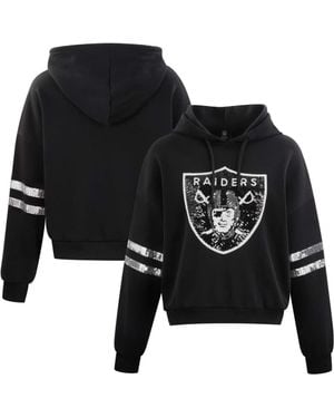 Cuce Las Vegas Raiders Cropped Sequins Pullover Hoodie - Black