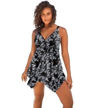 Swim 365 Handkerchief-Hem Twist-Front Tummy Control Two-Piece Swim Dress - White