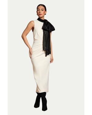 Coast Organza Pussybow Column Midi Dress - Natural