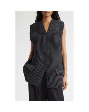 Alexander Wang Oversize Rib Wool Button-Up Sweater Vest - Black