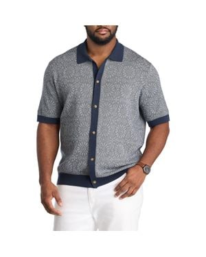 Nautica Big & Tall Jacquard Button-Front Sweater Polo Shirt - Gray