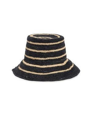 Vince Stripe Straw Cloche - Black