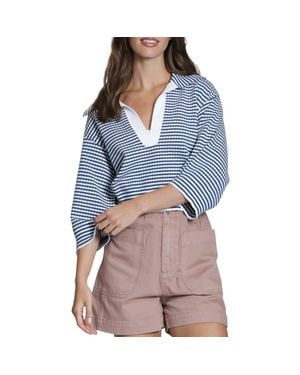 Apny Stripe Three-Quarter Sleeve Sweater - Blue