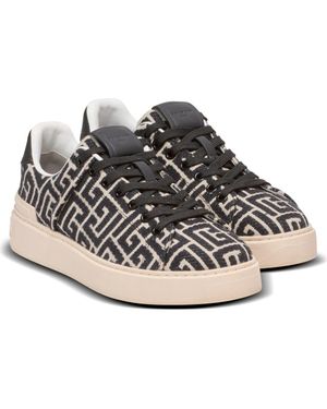 Balmain Monogram Jacquard B-Court Sneakers - Metallic