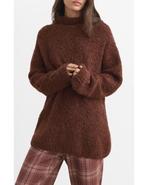 Mango Bouclé Turtleneck Sweater - Brown