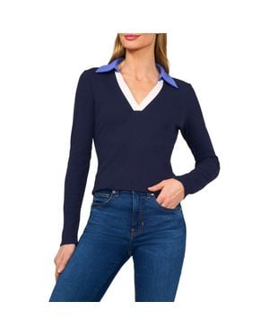Cece Colorblock Cotton Blend Polo Sweater - Blue