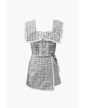 Anna Sui Daisy Embroidery On Gingham Romper - White