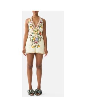 CAMILLA Button Front Halter Playsuit - White
