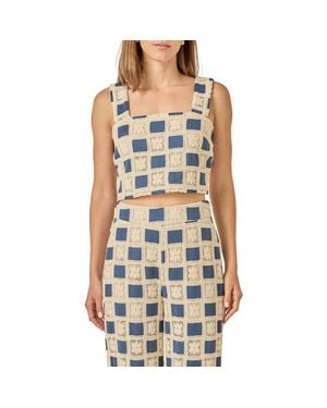 English Factory Crochet Inset Crop Top - Blue