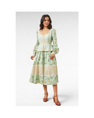 ModCloth Lilly Corselette Peplum Midi Dress, X Gunne Sax - Green