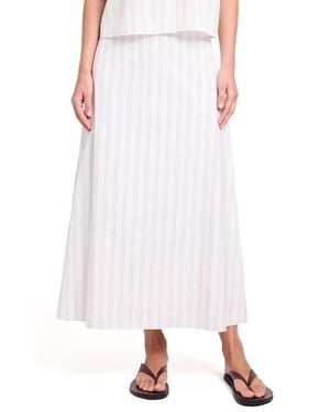 Twp Stripe Cotton A-Line Skirt - White
