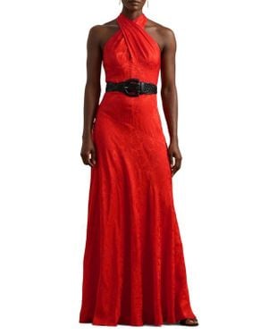 Ralph Lauren Floral Jacquard Belted Gown - Red