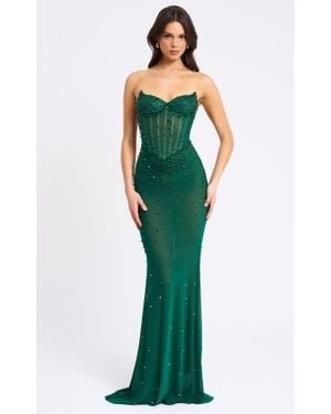 Miss Circle Fatima Crystal Sleeveless Corset Mermaid Maxi Dress - Green