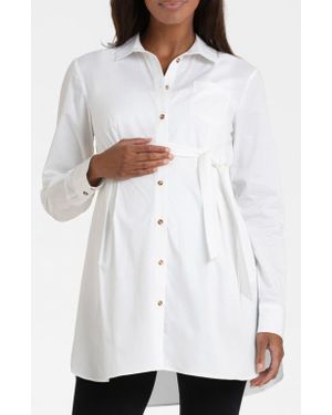 Seraphine Maternity Button-Up Tunic Shirt - White