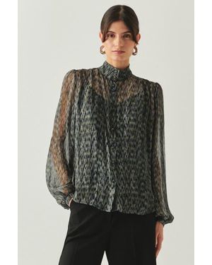 Exquise Kamiyah Mandarin Collar Blouse - Gray