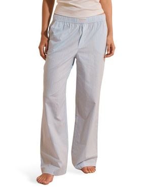 Etam Benicio Pinstripe Cotton Sleep Pants - Blue