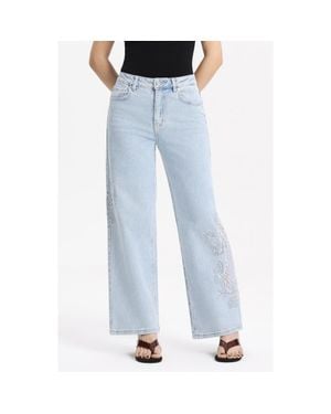 Bayeas Embroidered High Waist Relaxed Straight Leg Jeans - Blue