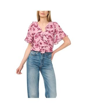 Cece Print Ruffle Top - Blue