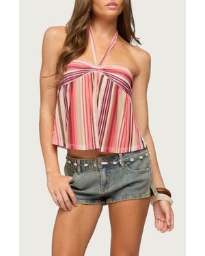 Edikted Fernanda Striped Halter Top - Red