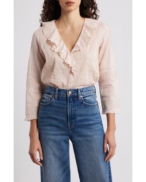Doen Huguette Pintuck Ruffle Top - Blue