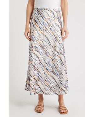 City Blues Bias Cut Satin Maxi Skirt - Multicolor