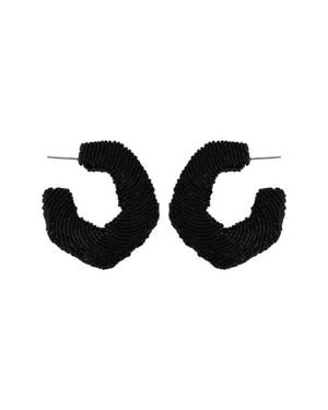 Panacea Geometric Beaded Hoop Earrings - Black