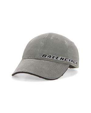 Balenciaga Tilted Typo Distressed Cotton Twill Baseball Cap - Gray
