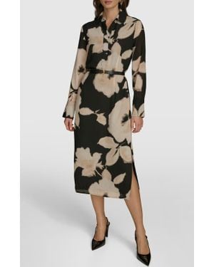 Donna Karan Floral Print Long Sleeve Shirtdress - Multicolor