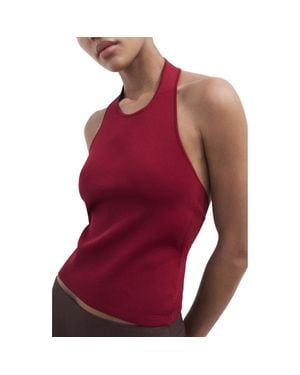 Mango Hoop Detail Rib Halter Top - Red