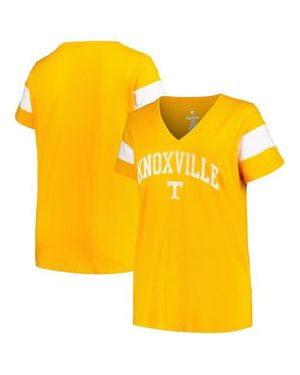 Profile Heather Tennessee Volunteers Plus Size Arched City Sleeve Stripe V-Neck T-Shirt - Yellow