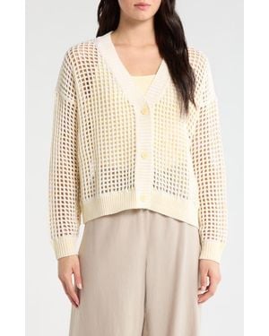 Splendid Camellia Openwork V-Neck Cotton Blend Cardigan - Natural