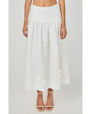Endless Rose Floral Detail Linen Midi Skirt - White