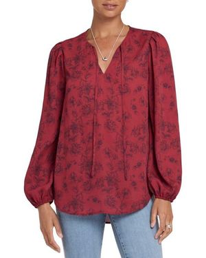 NYDJ Elsie Tie Neck Georgette Top - Red