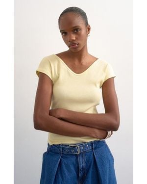 TOPSHOP Double V-Neck Rib Knit Top - Blue