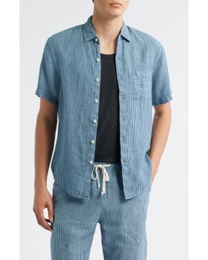 Alex Crane Ola Linen Short Sleeve Button-Up Shirt - Blue