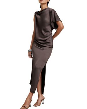 Reiss Kenzie Asymmetric Satin Gown - Black