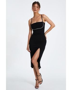 Quiz Scuba Crepe Diamante Trim Midi Dress - Black
