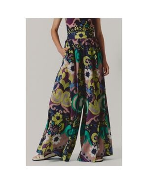 De Loreta Campana High Waist Wide Leg Cotton Pants - Green