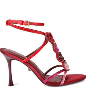 Kurt Geiger Kiss Crystal Embellished Ankle Strap Stiletto Sandal - Red