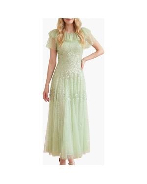 Needle & Thread Sunrise Sequin Short Sleeve Ankle Gown - Green